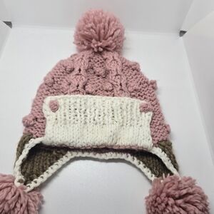 Cozy Pink and White Knit Pom-Pom Hat for Kids